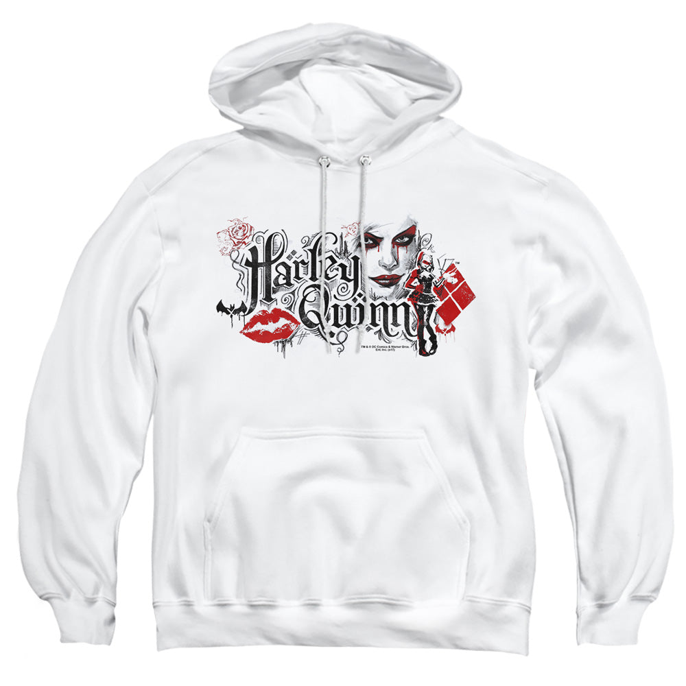 AN OFFCIALLY LICENSED BATMAN ARKHAM KNIGHT LIPS ADULT UNISEX PULLOVER HOODIE WHITE