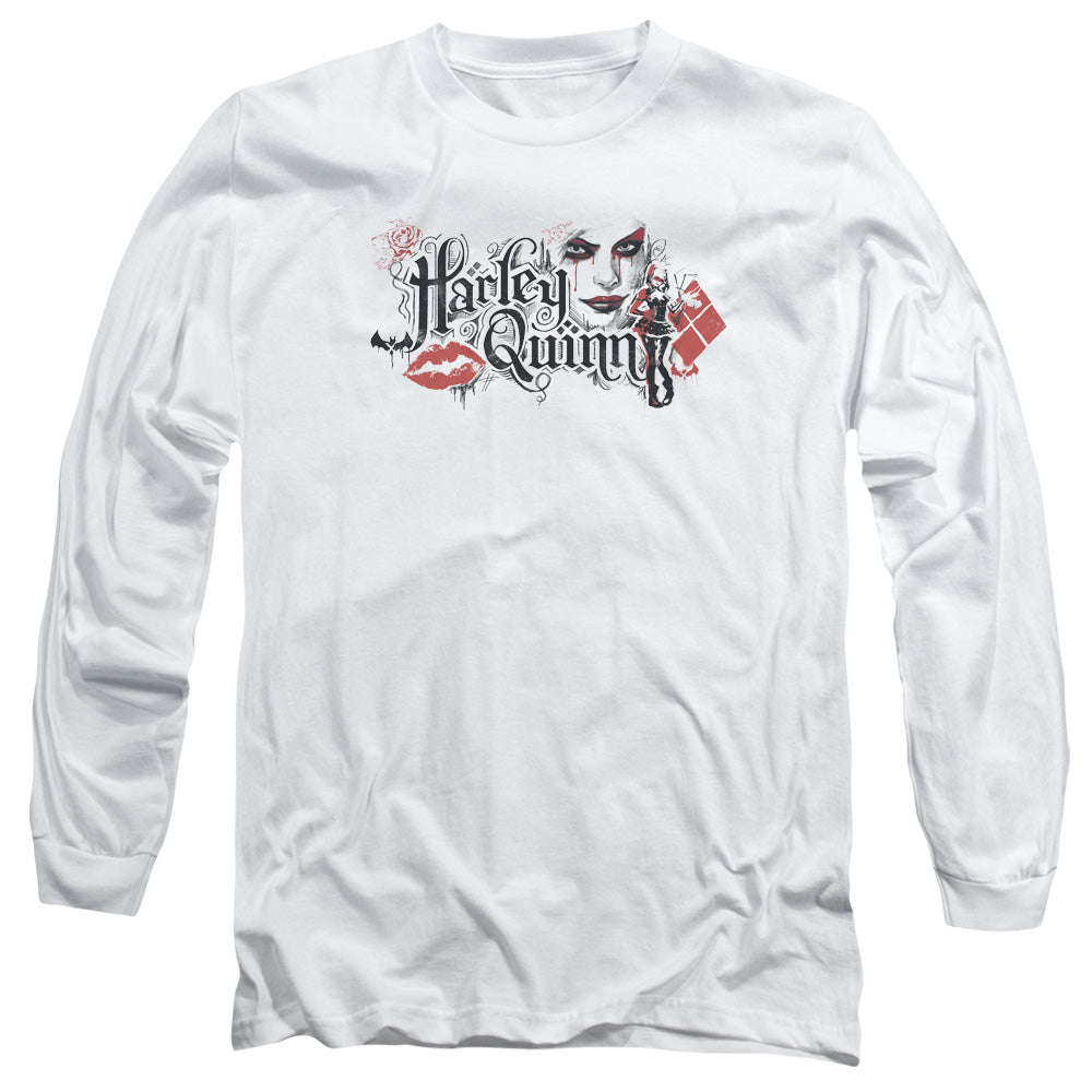 AN OFFCIALLY LICENSED BATMAN ARKHAM KNIGHT LIPS MEN'S LONG SLEEVE T-SHIRT WHITE