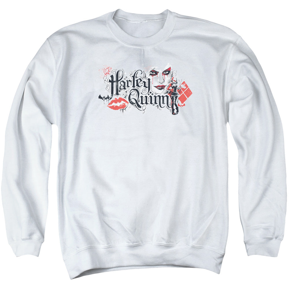AN OFFCIALLY LICENSED BATMAN ARKHAM KNIGHT LIPS ADULT UNISEX CREWNECK SWEATSHIRT WHITE