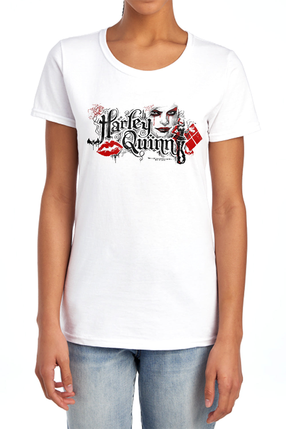 AN OFFCIALLY LICENSED BATMAN ARKHAM KNIGHT LIPS WOMEN'S REGULAR FIT T-SHIRT WHITE
