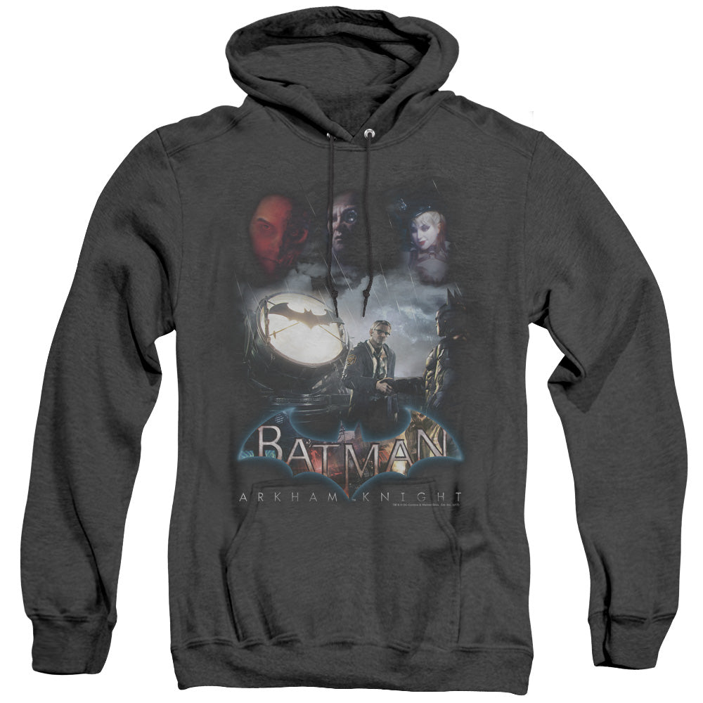 AN OFFCIALLY LICENSED BATMAN ARKHAM KNIGHT VILLAIN STORM ADULT UNISEX HEATHER PULLOVER HOODIE BLACK