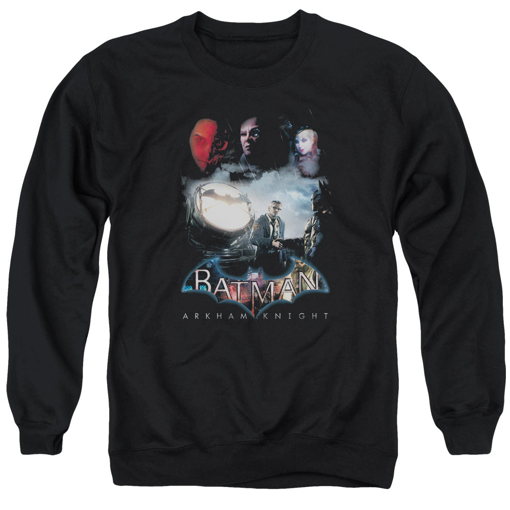 AN OFFCIALLY LICENSED BATMAN ARKHAM KNIGHT VILLAIN STORM ADULT UNISEX CREWNECK SWEATSHIRT BLACK