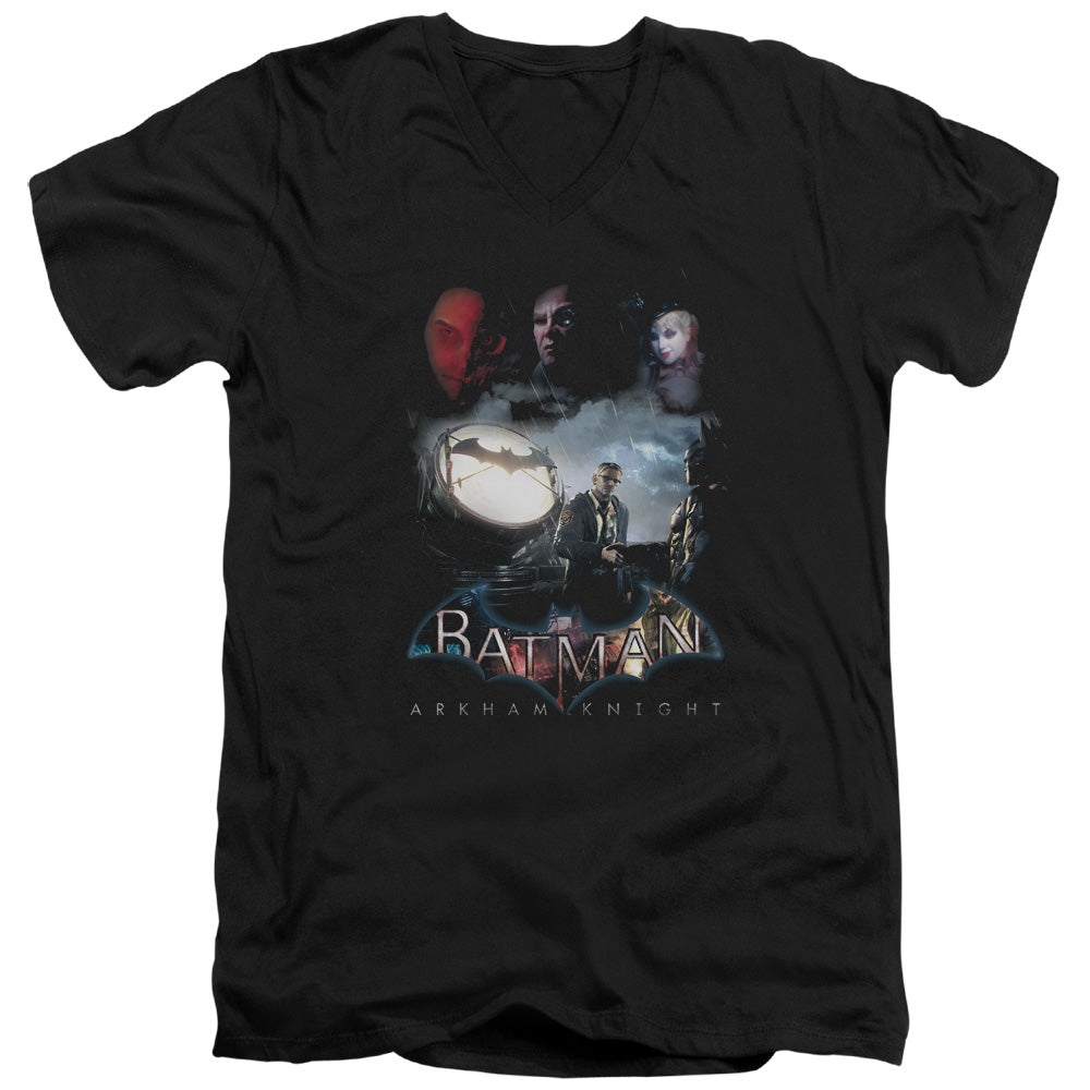 AN OFFCIALLY LICENSED BATMAN ARKHAM KNIGHT VILLAIN STORM MEN'S V-NECK T-SHIRT BLACK