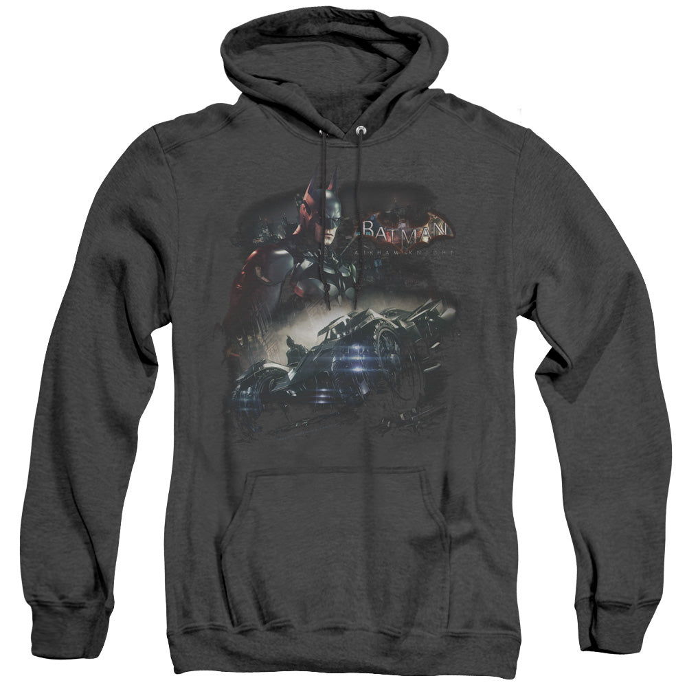 AN OFFCIALLY LICENSED BATMAN ARKHAM KNIGHT KNIGHT RIDER ADULT UNISEX HEATHER PULLOVER HOODIE BLACK