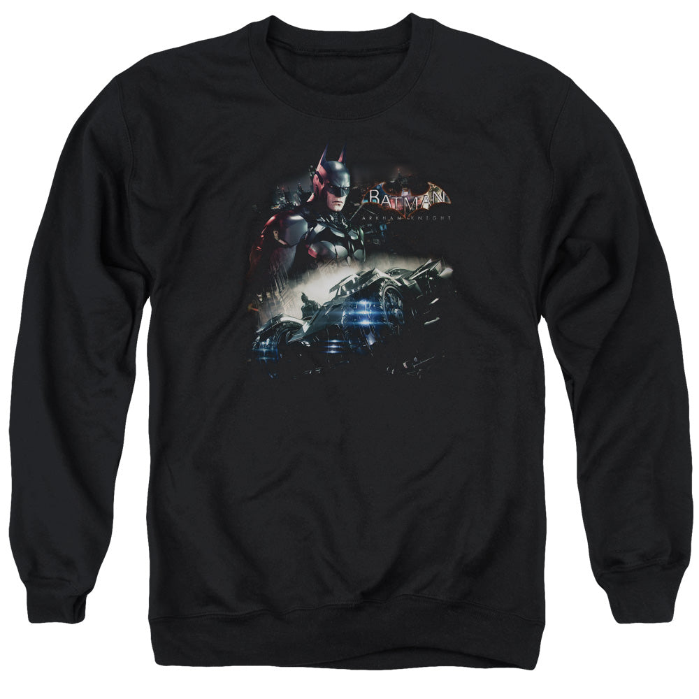 AN OFFCIALLY LICENSED BATMAN ARKHAM KNIGHT KNIGHT RIDER ADULT UNISEX CREWNECK SWEATSHIRT BLACK