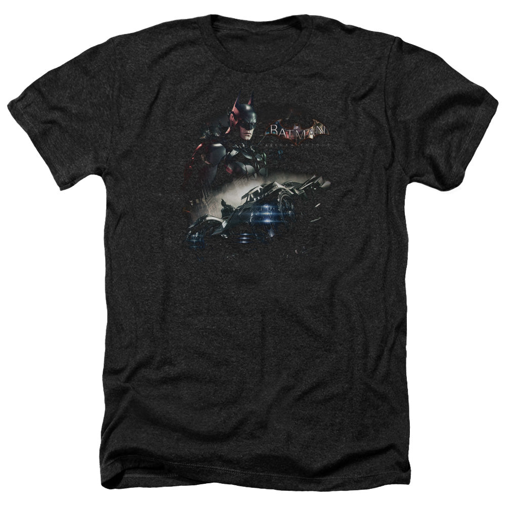AN OFFCIALLY LICENSED BATMAN ARKHAM KNIGHT KNIGHT RIDER MEN'S HEATHER T-SHIRT CHARCOAL