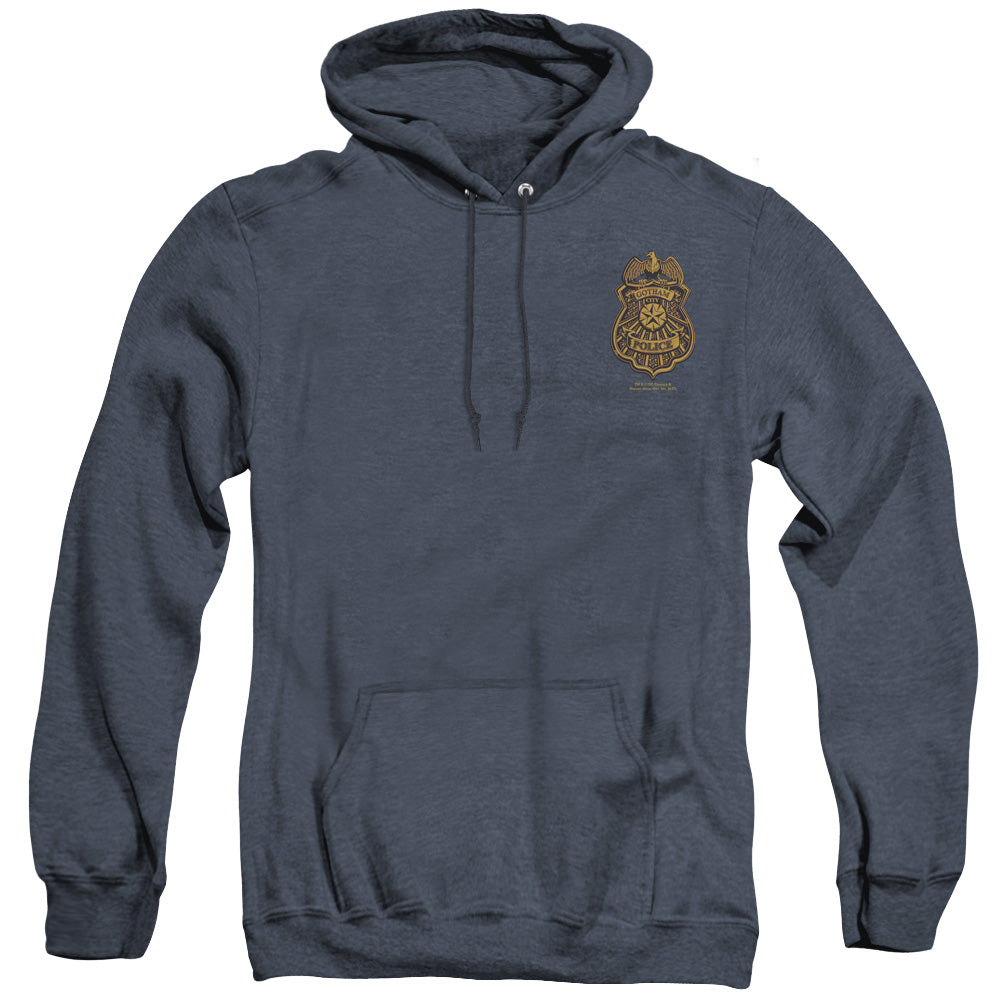 AN OFFCIALLY LICENSED BATMAN ARKHAM KNIGHT GOTHAM BADGE ADULT UNISEX HEATHER PULLOVER HOODIE NAVY