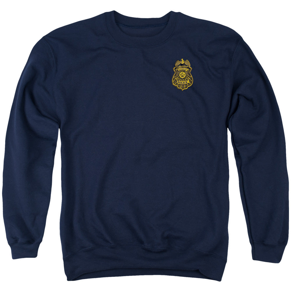 AN OFFCIALLY LICENSED BATMAN ARKHAM KNIGHT GOTHAM BADGE ADULT UNISEX CREWNECK SWEATSHIRT NAVY