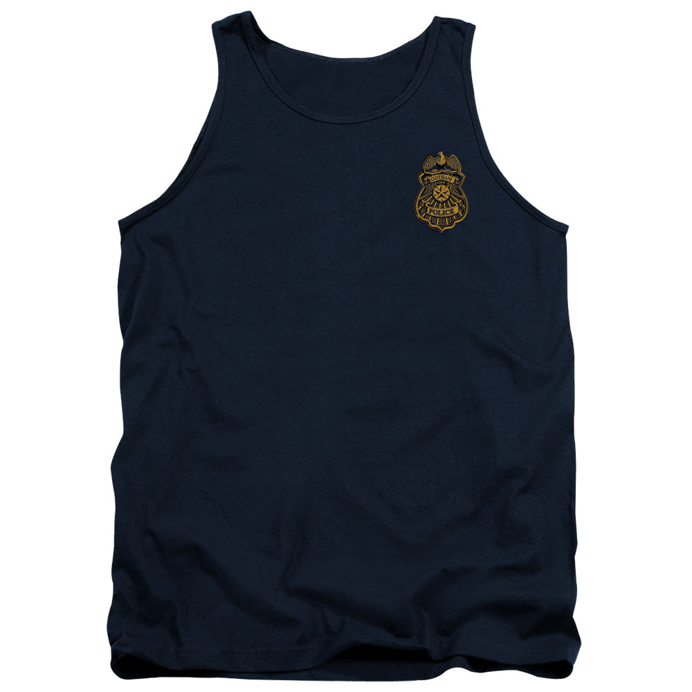 AN OFFCIALLY LICENSED BATMAN ARKHAM KNIGHT GOTHAM BADGE ADULT UNISEX TANK TOP NAVY