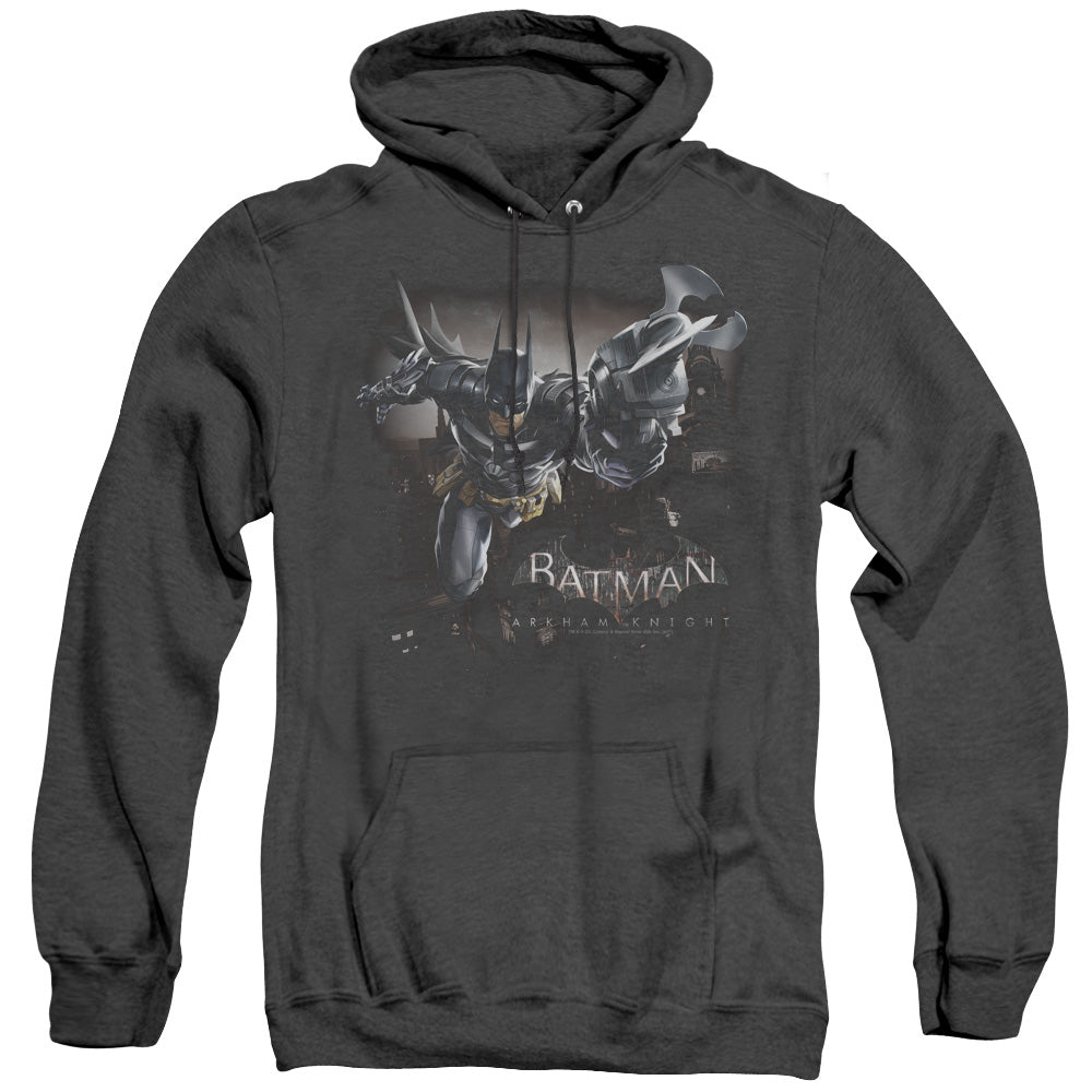 AN OFFCIALLY LICENSED BATMAN ARKHAM KNIGHT GRAPPLE ADULT UNISEX HEATHER PULLOVER HOODIE BLACK