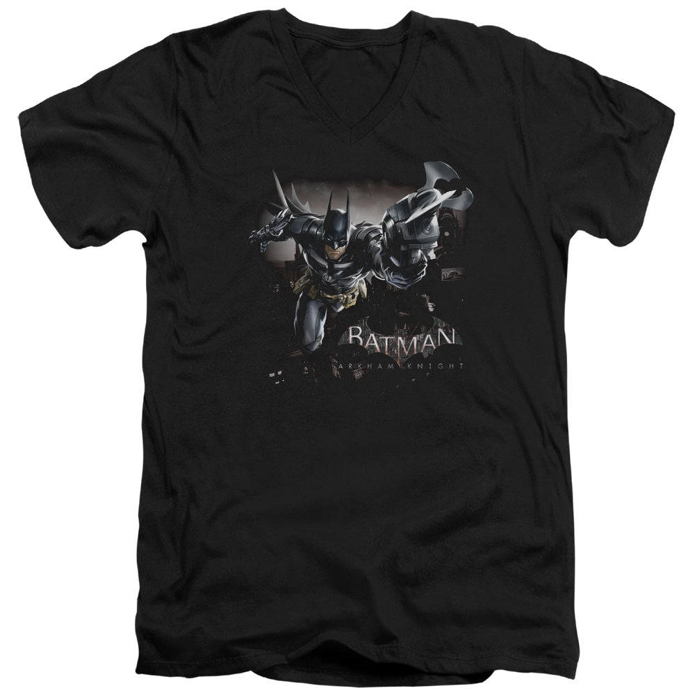AN OFFCIALLY LICENSED BATMAN ARKHAM KNIGHT GRAPPLE MEN'S V-NECK T-SHIRT BLACK