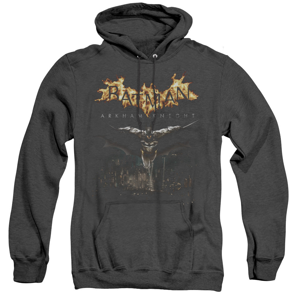 AN OFFCIALLY LICENSED BATMAN ARKHAM KNIGHT CITY WATCH ADULT UNISEX HEATHER PULLOVER HOODIE BLACK