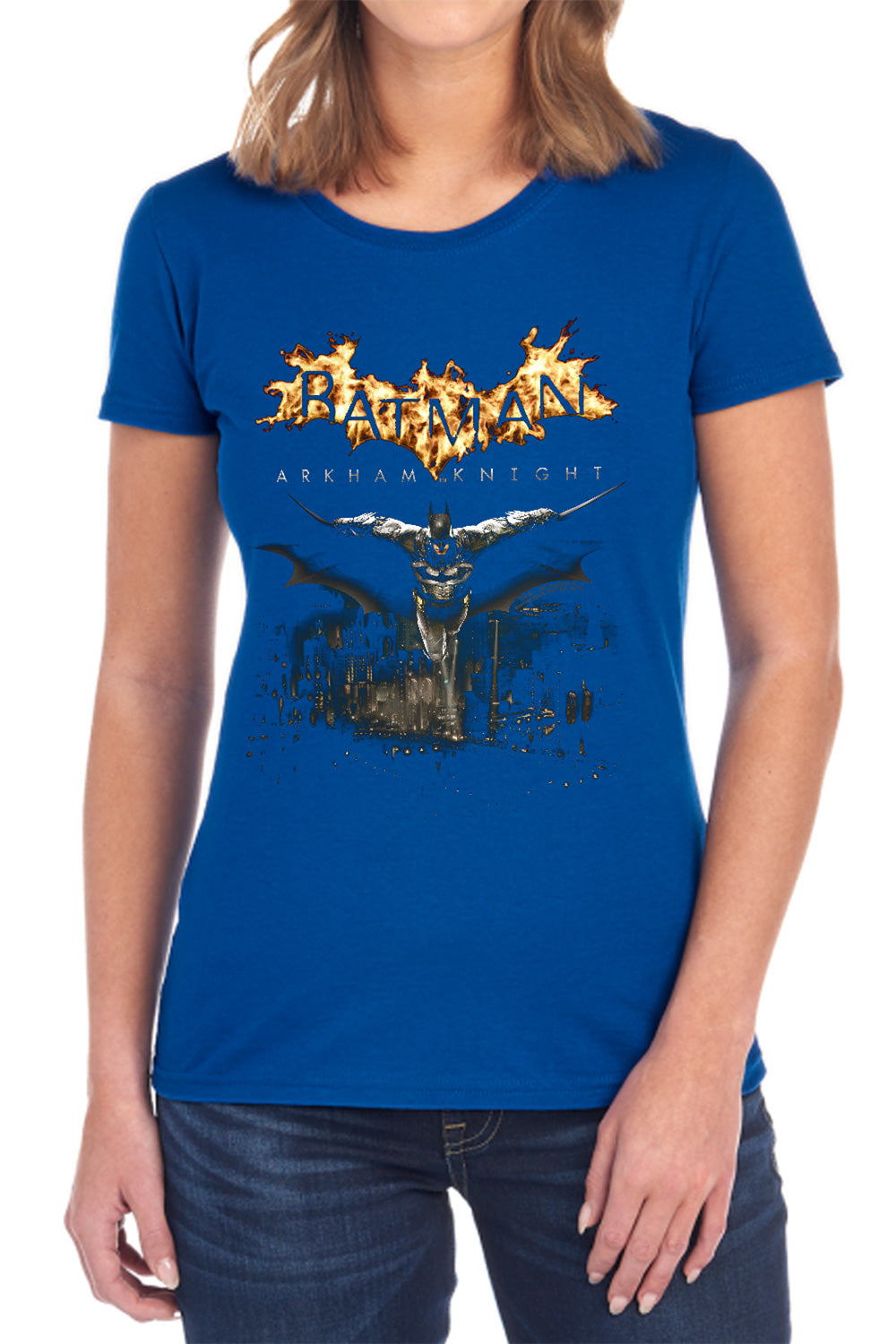 AN OFFCIALLY LICENSED BATMAN ARKHAM KNIGHT CITY WATCH WOMEN'S REGULAR FIT T-SHIRT BLACK