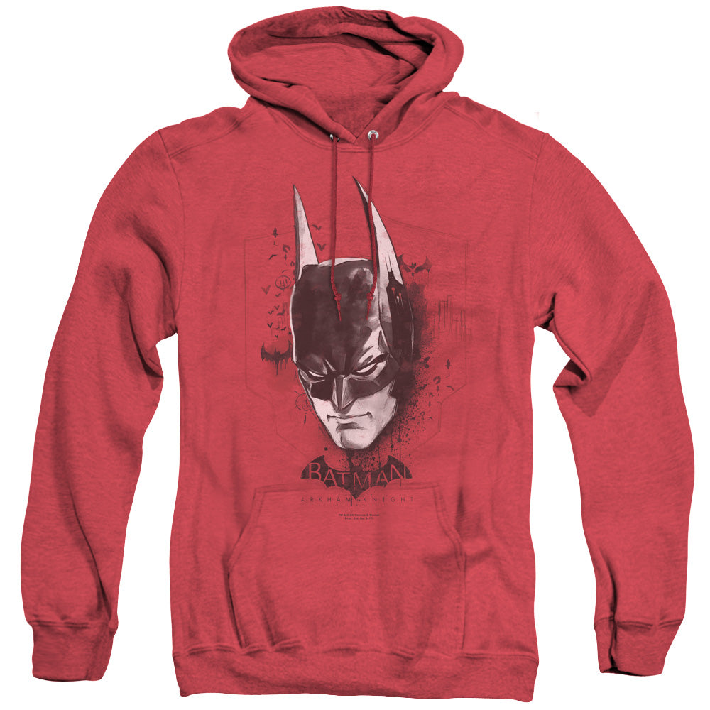 AN OFFCIALLY LICENSED BATMAN ARKHAM KNIGHT AK HEAD ADULT UNISEX HEATHER PULLOVER HOODIE RED