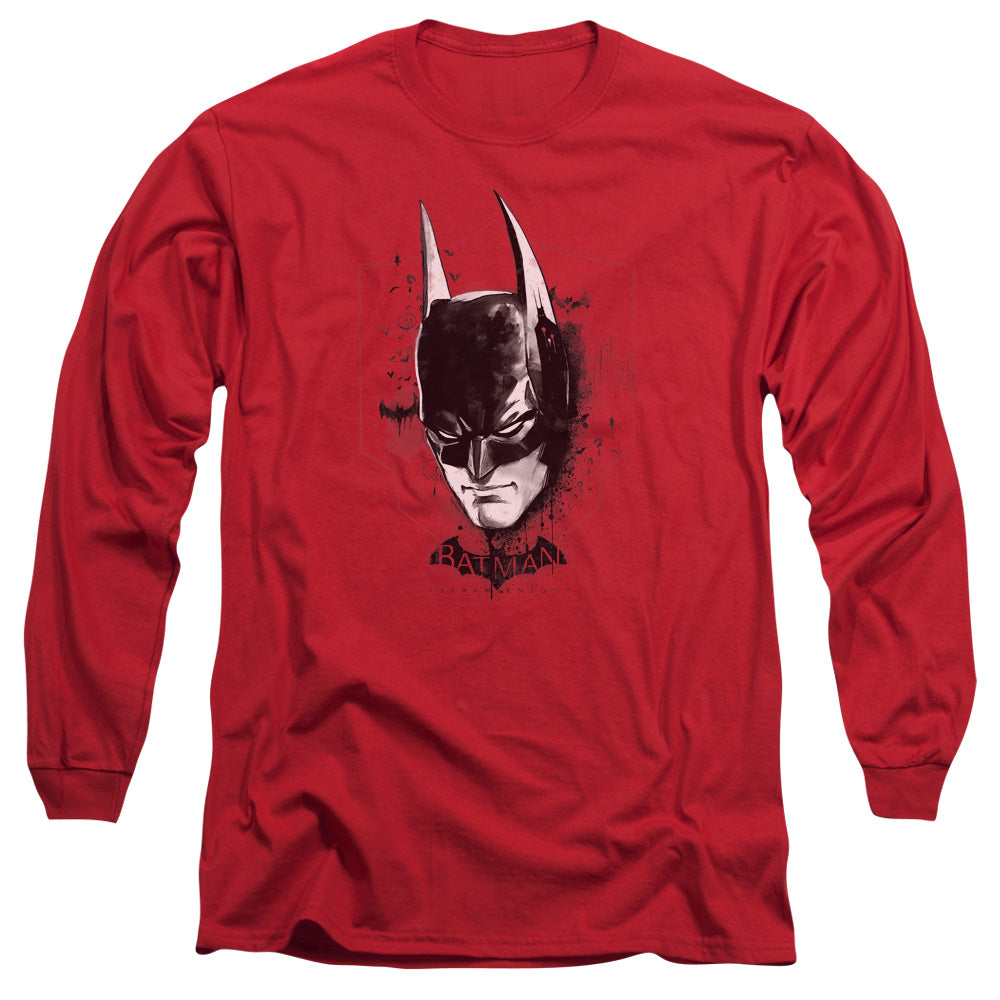 AN OFFCIALLY LICENSED BATMAN ARKHAM KNIGHT AK HEAD MEN'S LONG SLEEVE T-SHIRT RED