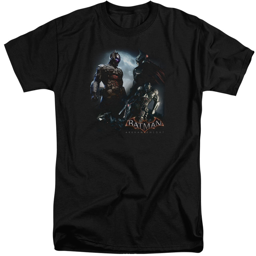AN OFFCIALLY LICENSED BATMAN ARKHAM KNIGHT FACE OFF MEN'S TALL FIT T-SHIRT BLACK