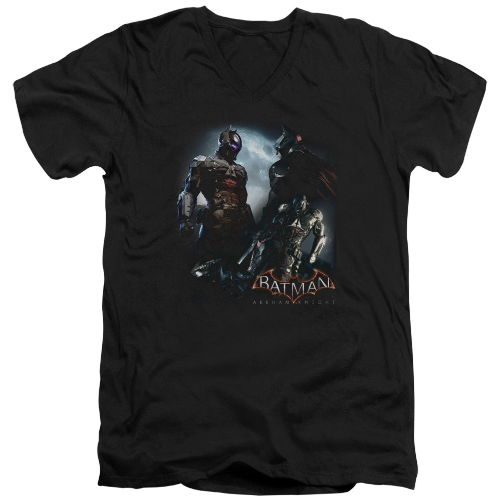AN OFFCIALLY LICENSED BATMAN ARKHAM KNIGHT FACE OFF MEN'S V-NECK T-SHIRT BLACK