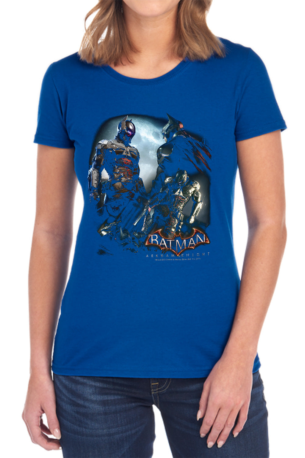 AN OFFCIALLY LICENSED BATMAN ARKHAM KNIGHT FACE OFF WOMEN'S REGULAR FIT T-SHIRT BLACK