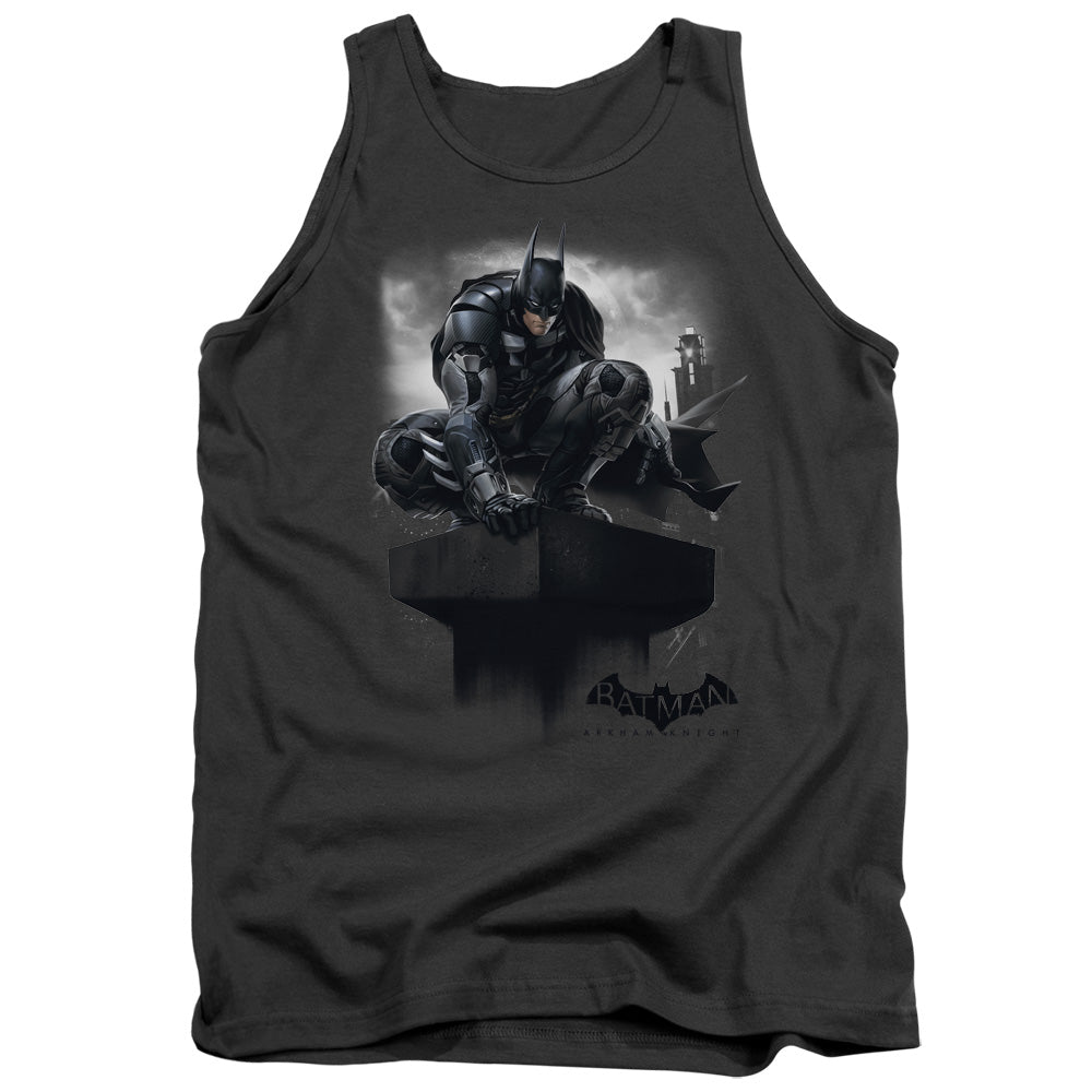 AN OFFCIALLY LICENSED BATMAN ARKHAM KNIGHT PERCHED ADULT UNISEX TANK TOP CHARCOAL