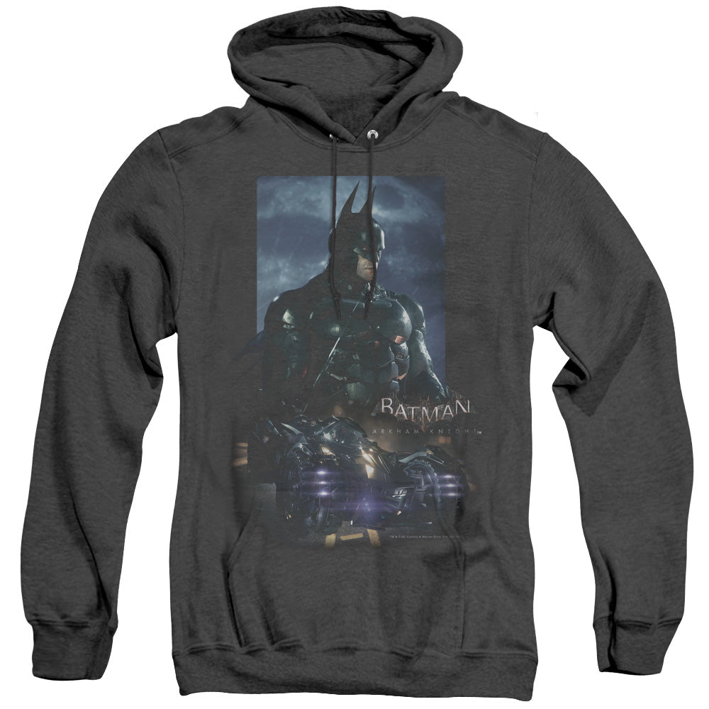 AN OFFCIALLY LICENSED BATMAN ARKHAM KNIGHT BATMOBILE ADULT UNISEX HEATHER PULLOVER HOODIE BLACK