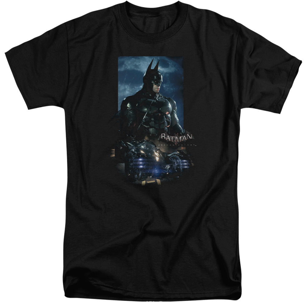 AN OFFCIALLY LICENSED BATMAN ARKHAM KNIGHT BATMOBILE MEN'S TALL FIT T-SHIRT BLACK
