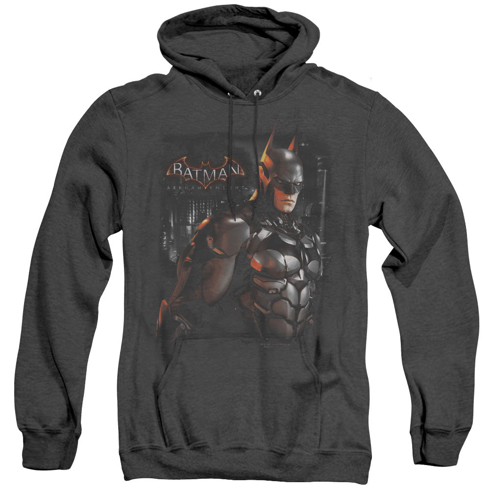 AN OFFCIALLY LICENSED BATMAN ARKHAM KNIGHT DARK KNIGHT ADULT UNISEX HEATHER PULLOVER HOODIE BLACK