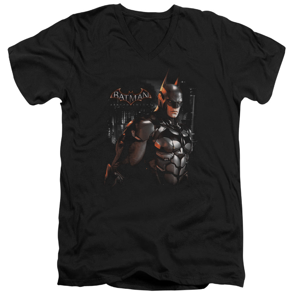AN OFFCIALLY LICENSED BATMAN ARKHAM KNIGHT DARK KNIGHT MEN'S V-NECK T-SHIRT BLACK
