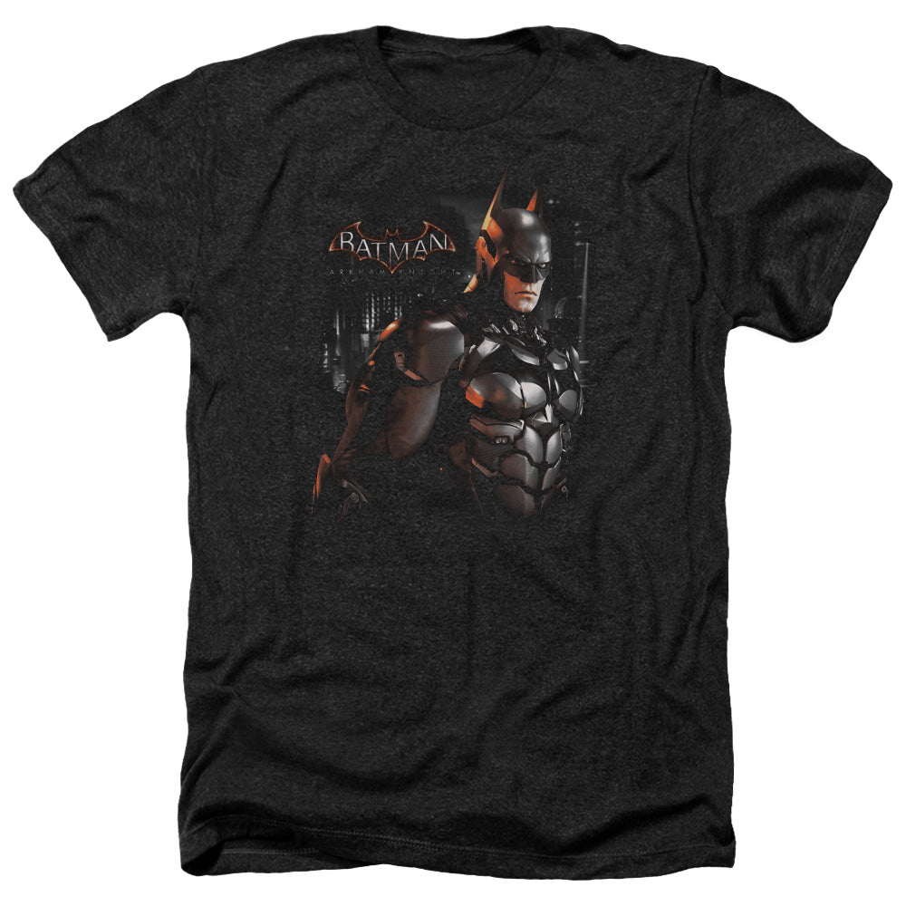 AN OFFCIALLY LICENSED BATMAN ARKHAM KNIGHT DARK KNIGHT MEN'S HEATHER T-SHIRT CHARCOAL