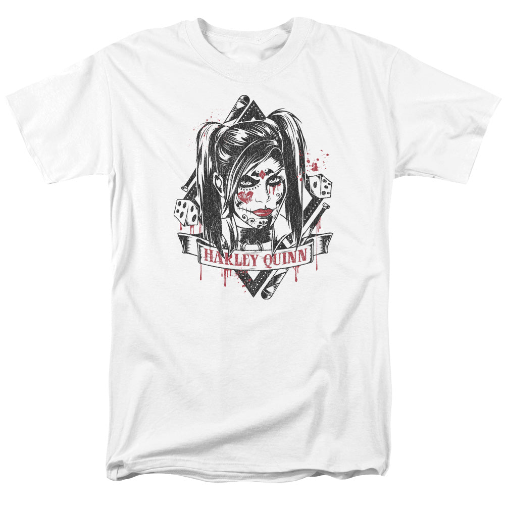 AN OFFCIALLY LICENSED BATMAN ARKHAM KNIGHT SUGAR QUINN MEN'S REGULAR FIT T-SHIRT WHITE