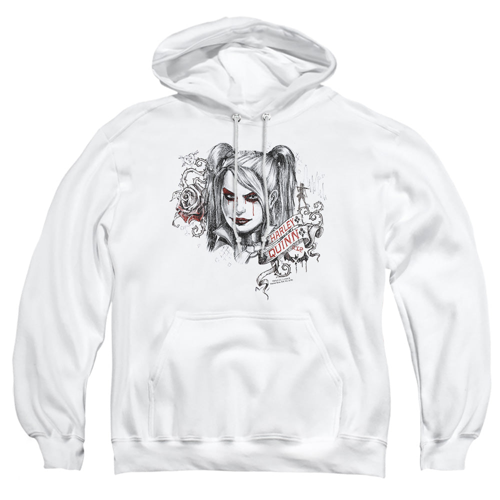 AN OFFCIALLY LICENSED BATMAN ARKHAM KNIGHT SKETCHY GIRL ADULT UNISEX PULLOVER HOODIE WHITE