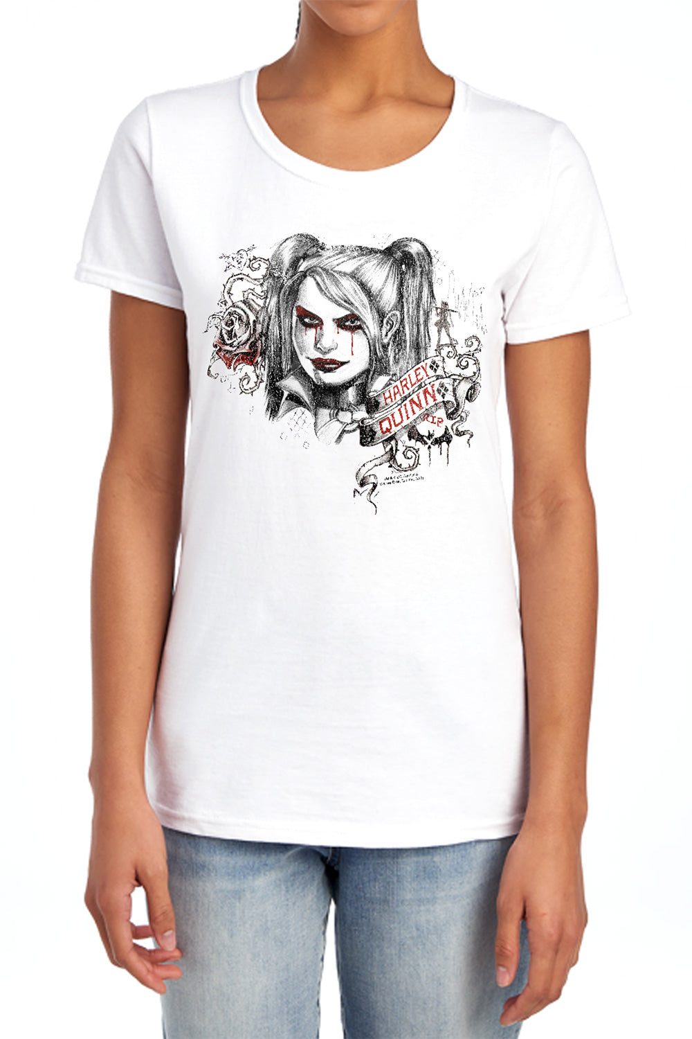 AN OFFCIALLY LICENSED BATMAN ARKHAM KNIGHT SKETCHY GIRL WOMEN'S REGULAR FIT T-SHIRT WHITE