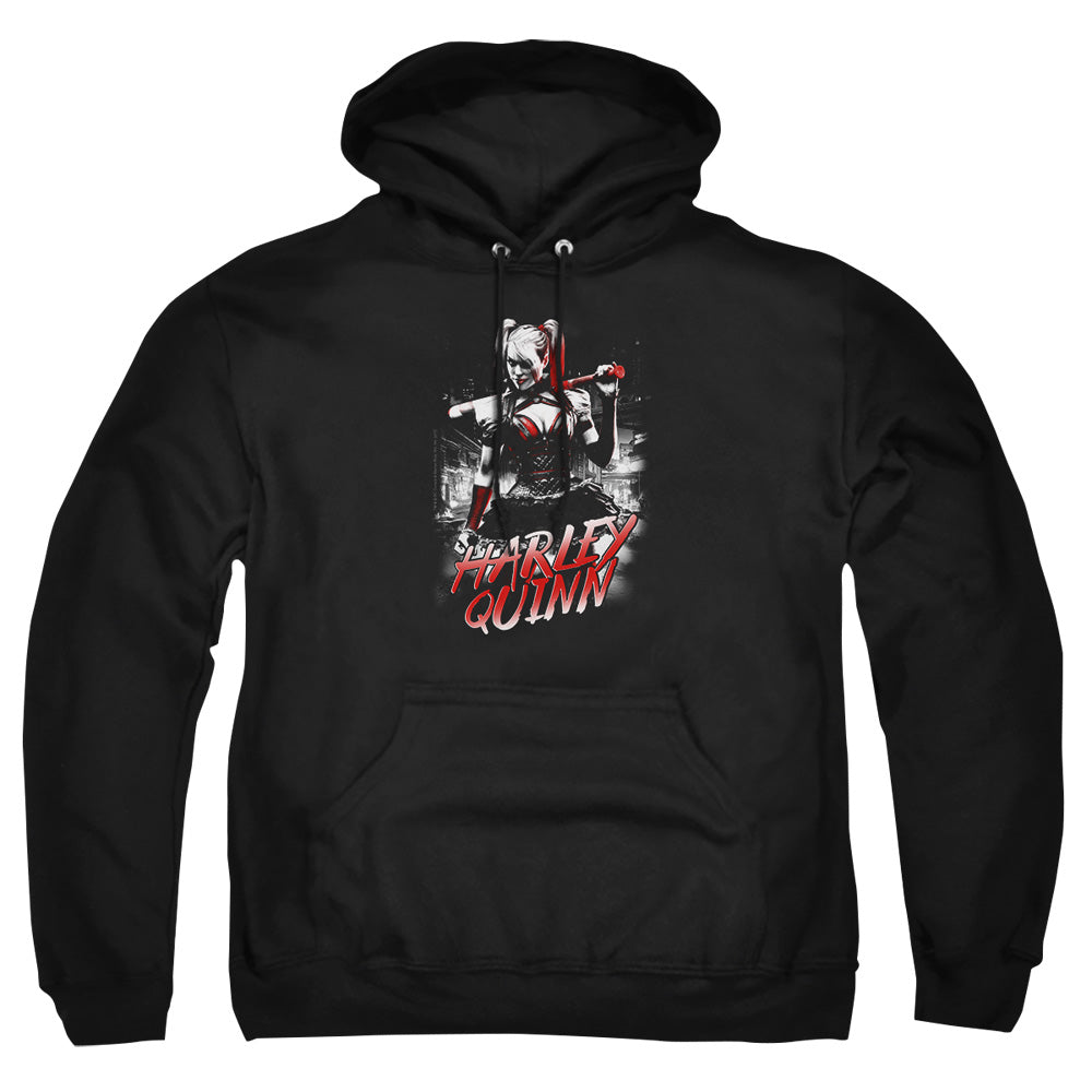 AN OFFCIALLY LICENSED BATMAN ARKHAM KNIGHT QUINN CITY ADULT UNISEX PULLOVER HOODIE BLACK