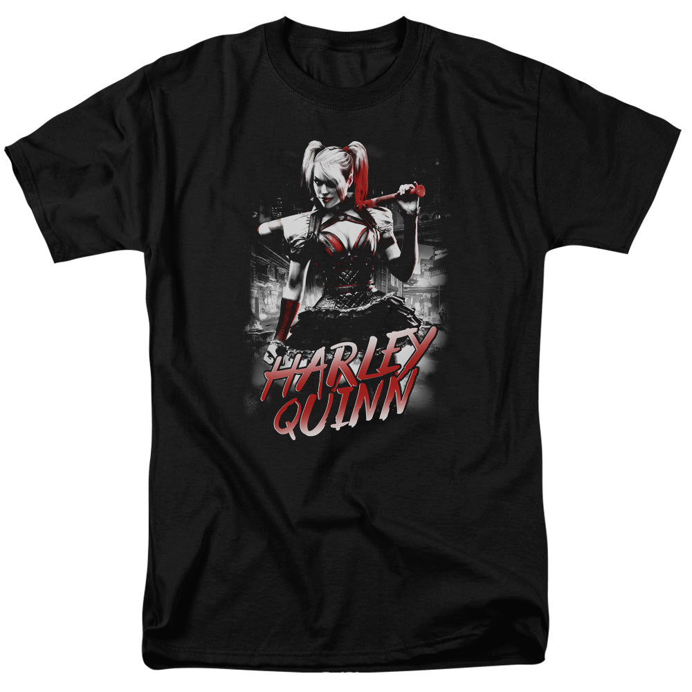 AN OFFCIALLY LICENSED BATMAN ARKHAM KNIGHT QUINN CITY MEN'S REGULAR FIT T-SHIRT BLACK