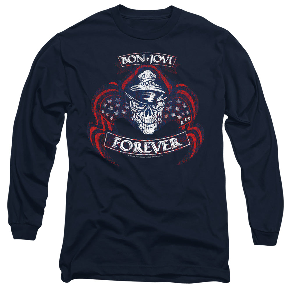 AN OFFCIALLY LICENSED BON JOVI FOREVER SKULL MEN'S LONG SLEEVE T-SHIRT NAVY