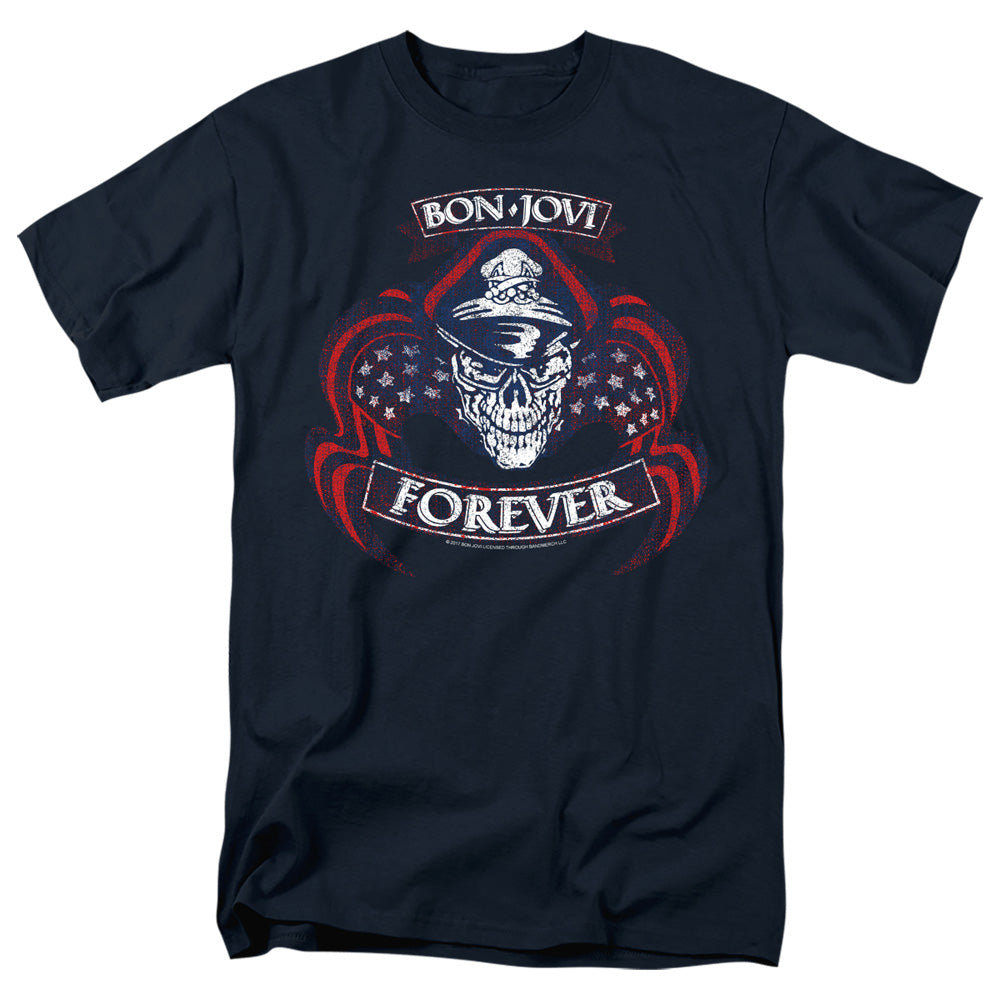 AN OFFCIALLY LICENSED BON JOVI FOREVER SKULL MEN'S REGULAR FIT T-SHIRT NAVY