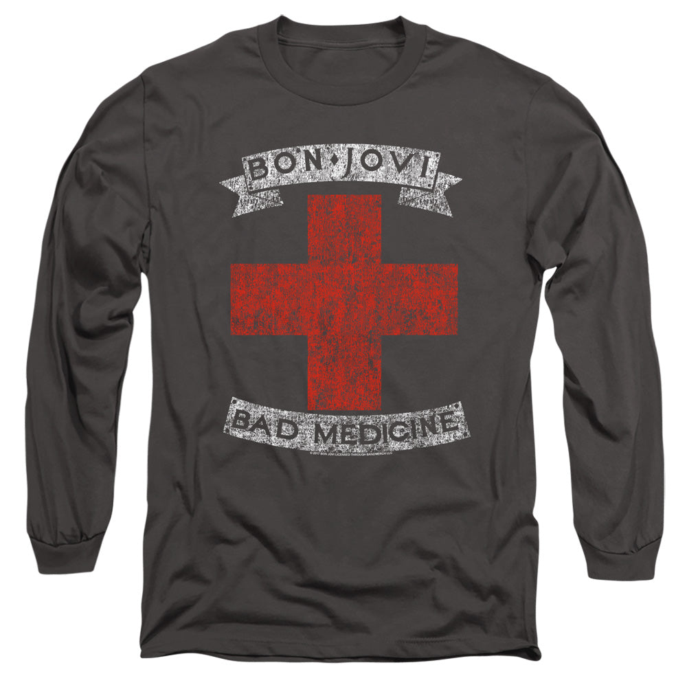 AN OFFCIALLY LICENSED BON JOVI BAD MEDICINE MEN'S LONG SLEEVE T-SHIRT CHARCOAL