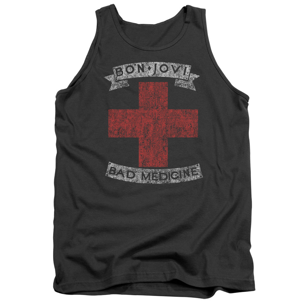 AN OFFCIALLY LICENSED BON JOVI BAD MEDICINE ADULT UNISEX TANK TOP CHARCOAL