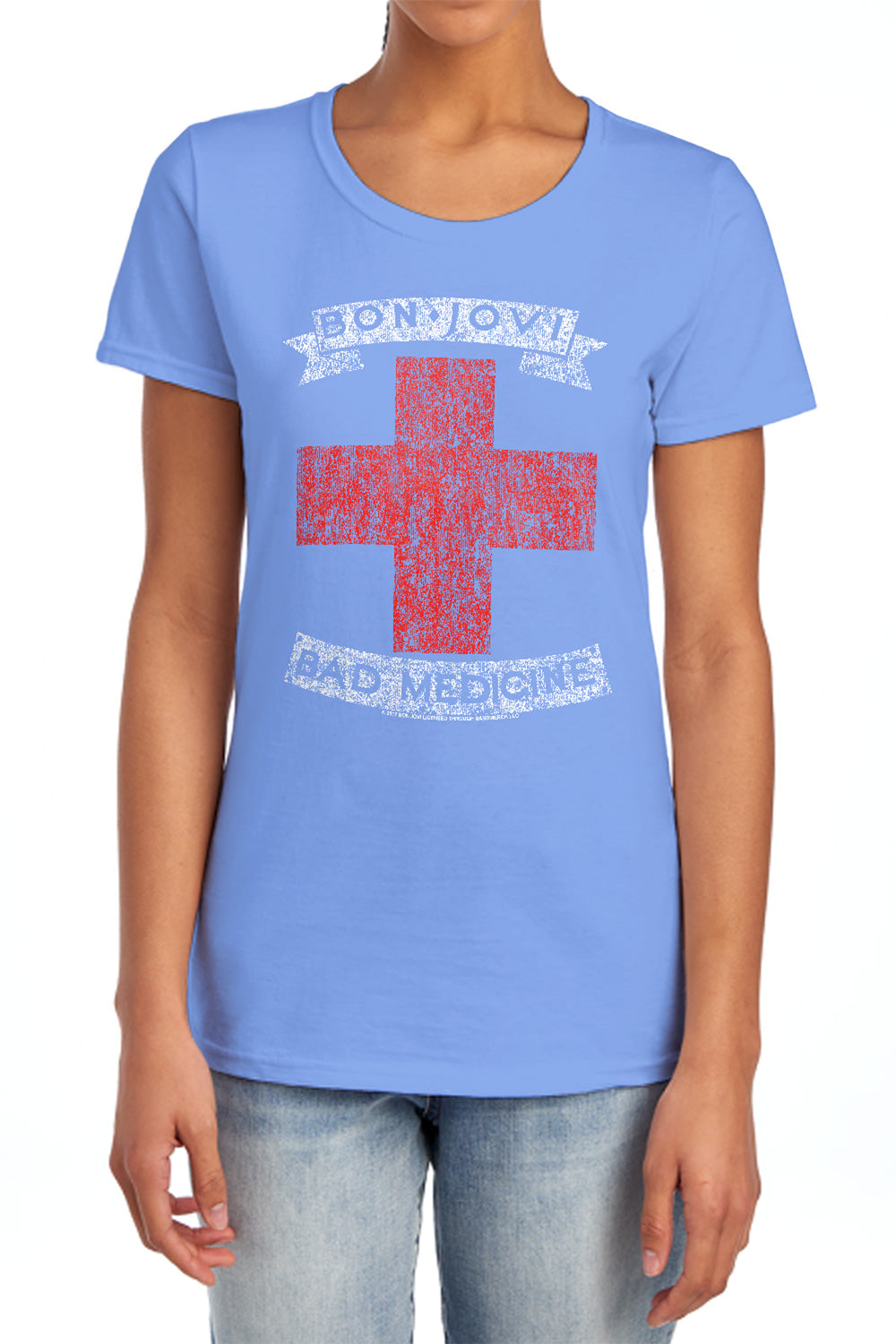AN OFFCIALLY LICENSED BON JOVI BAD MEDICINE WOMEN'S REGULAR FIT T-SHIRT CHARCOAL