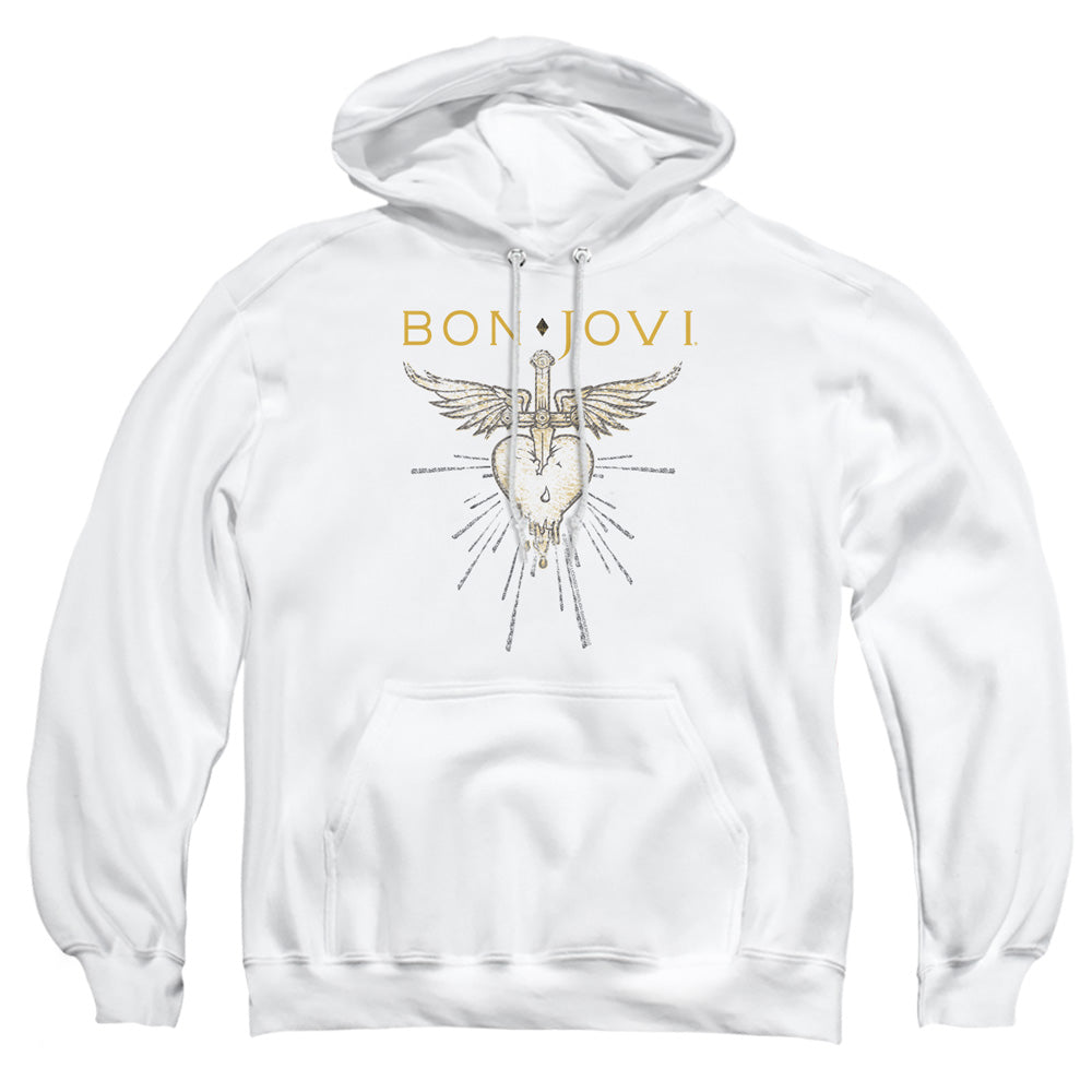 AN OFFCIALLY LICENSED BON JOVI GREATEST HITS ADULT UNISEX PULLOVER HOODIE WHITE