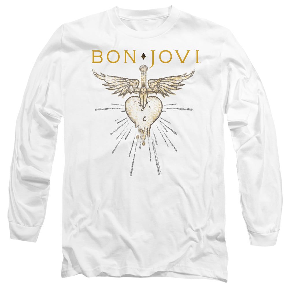 AN OFFCIALLY LICENSED BON JOVI GREATEST HITS MEN'S LONG SLEEVE T-SHIRT WHITE
