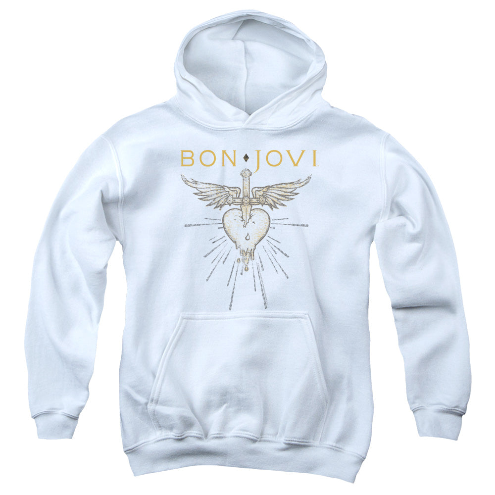 AN OFFCIALLY LICENSED BON JOVI GREATEST HITS YOUTH HOODIE WHITE