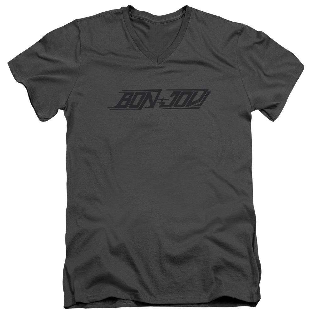 AN OFFCIALLY LICENSED BON JOVI NEW LOGO MEN'S V-NECK T-SHIRT CHARCOAL