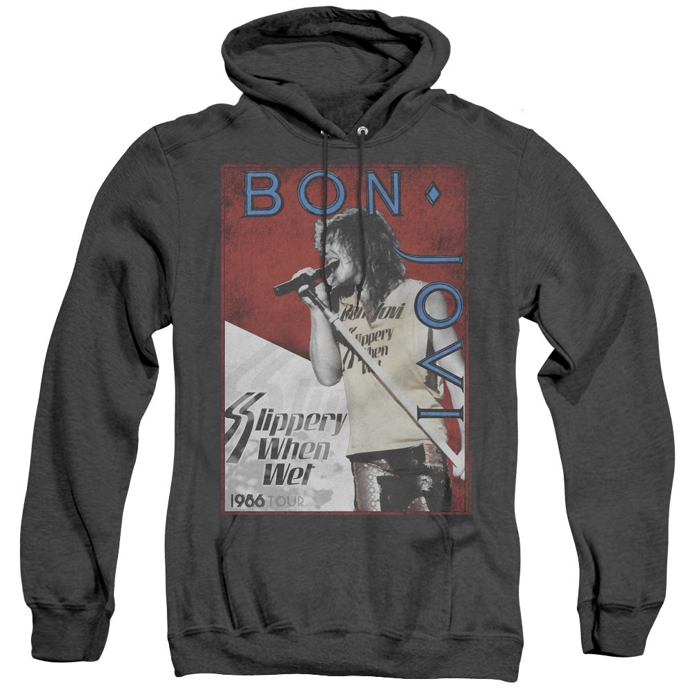 AN OFFCIALLY LICENSED BON JOVI 86 TOUR ADULT UNISEX HEATHER PULLOVER HOODIE BLACK