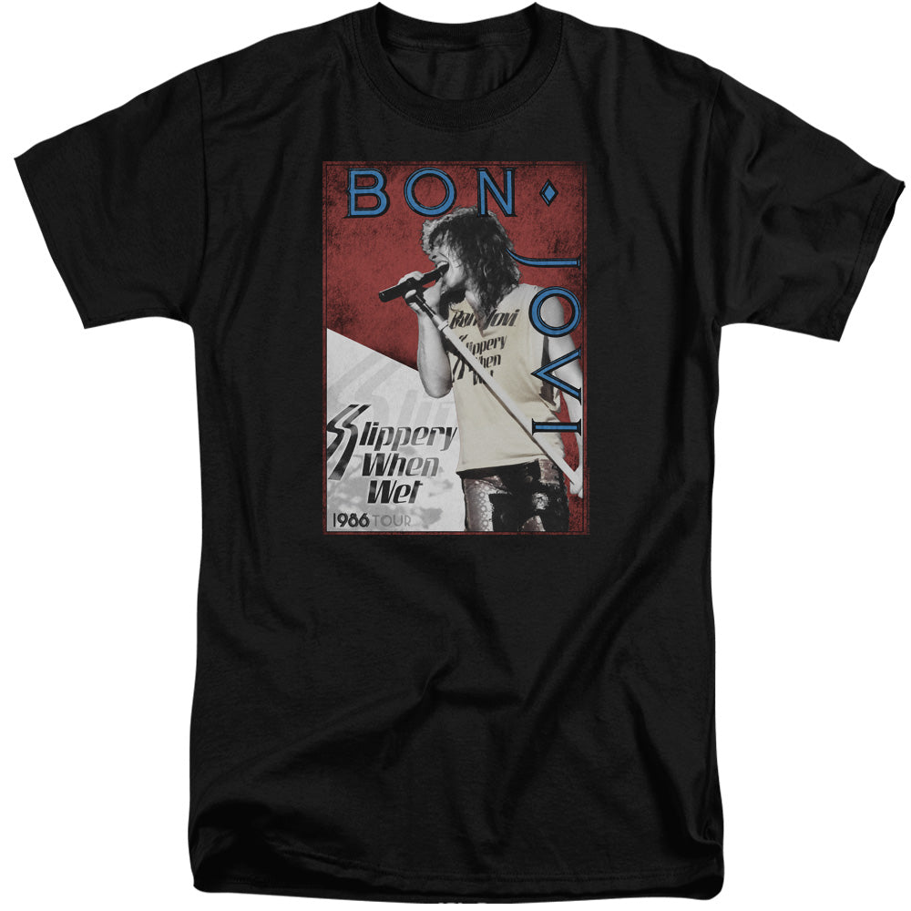 AN OFFCIALLY LICENSED BON JOVI 86 TOUR MEN'S TALL FIT T-SHIRT BLACK