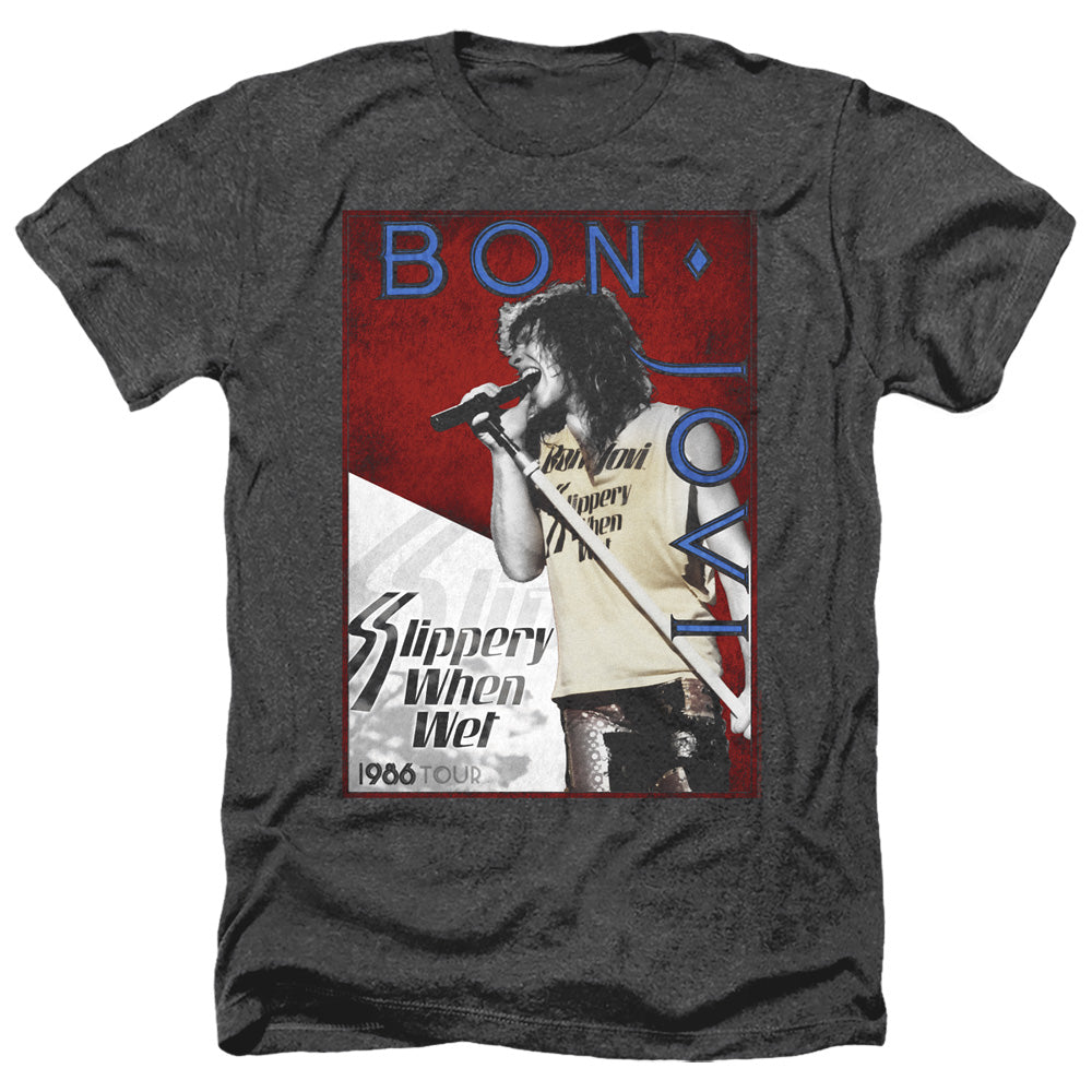 AN OFFCIALLY LICENSED BON JOVI 86 TOUR MEN'S HEATHER T-SHIRT CHARCOAL
