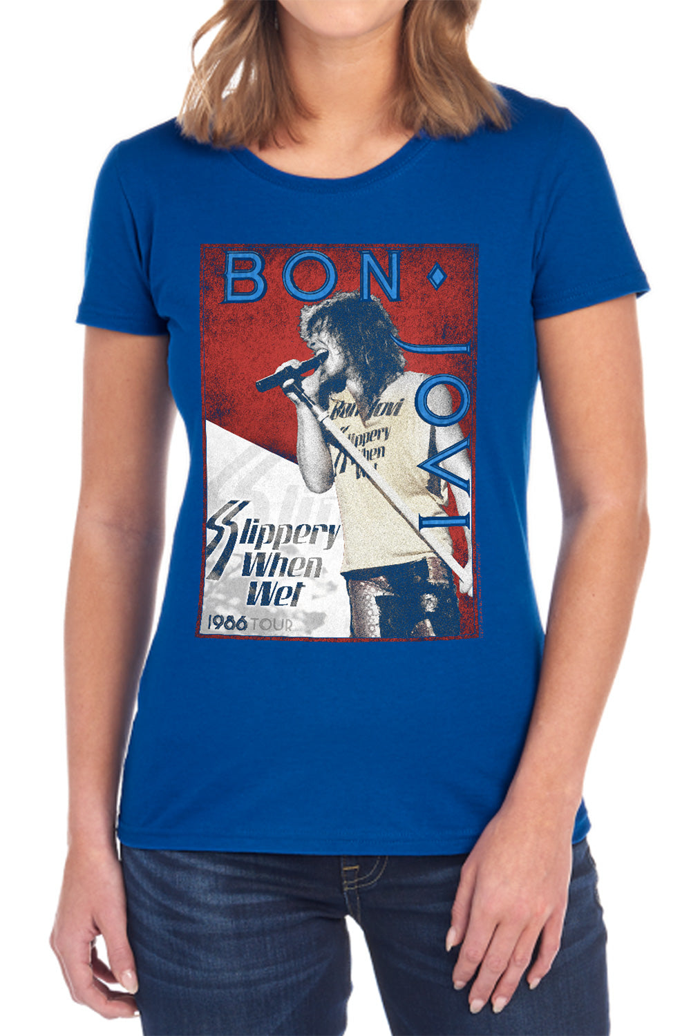 AN OFFCIALLY LICENSED BON JOVI 86 TOUR WOMEN'S REGULAR FIT T-SHIRT BLACK