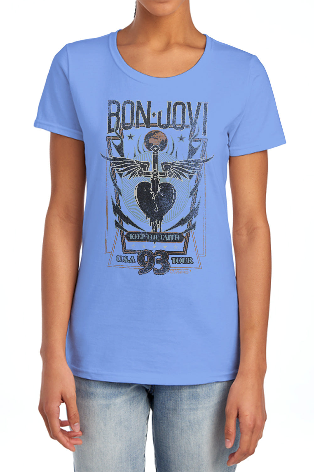 AN OFFCIALLY LICENSED BON JOVI KEEP THE FAITH WOMEN'S REGULAR FIT T-SHIRT CHARCOAL