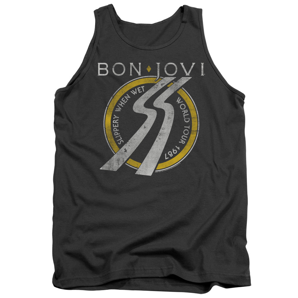 AN OFFCIALLY LICENSED BON JOVI SLIPPERY WHEN WET WORLD TOUR ADULT UNISEX TANK TOP CHARCOAL