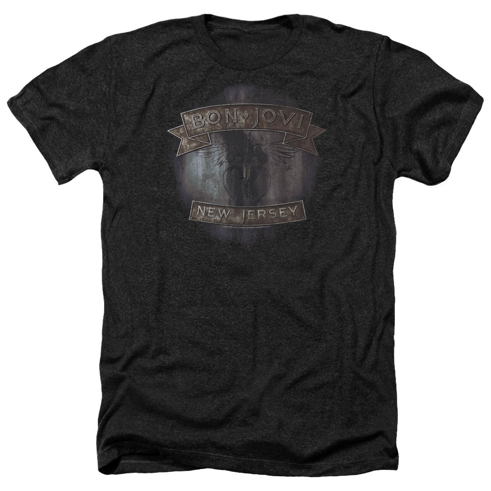 AN OFFCIALLY LICENSED BON JOVI NEW JERSEY MEN'S HEATHER T-SHIRT CHARCOAL