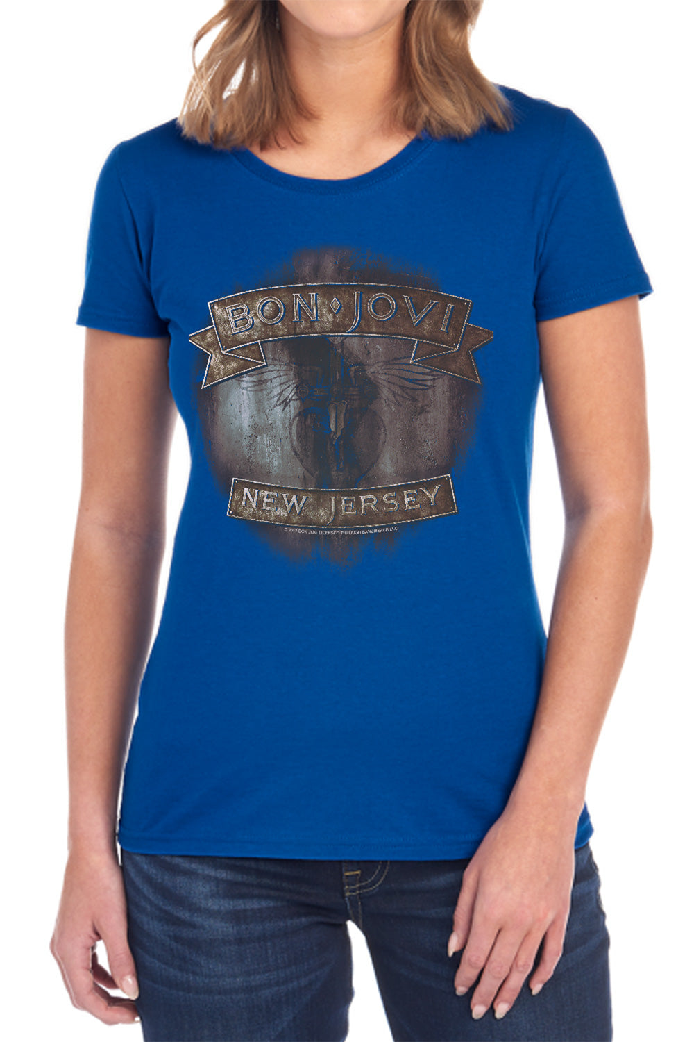 AN OFFCIALLY LICENSED BON JOVI NEW JERSEY WOMEN'S REGULAR FIT T-SHIRT BLACK